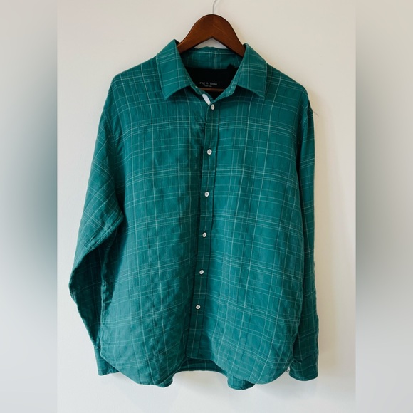 Rag & Bone Green Plaid Button-Up Shirt - Size XL/TG - Picture 2 of 8